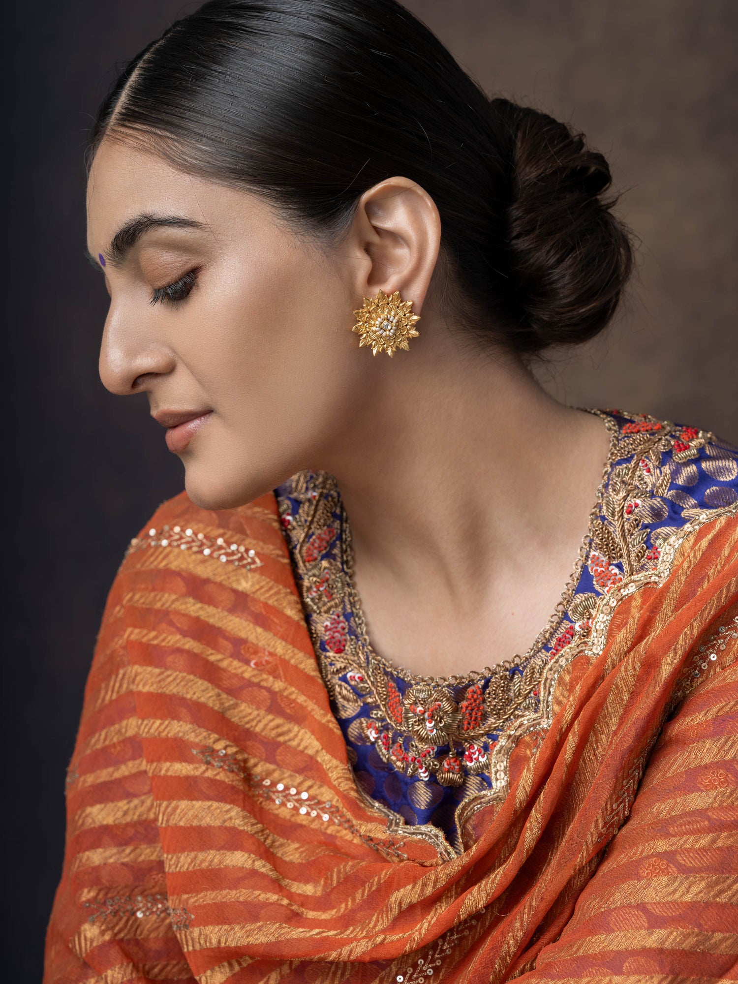 Golden  Sunrise Silver Studs