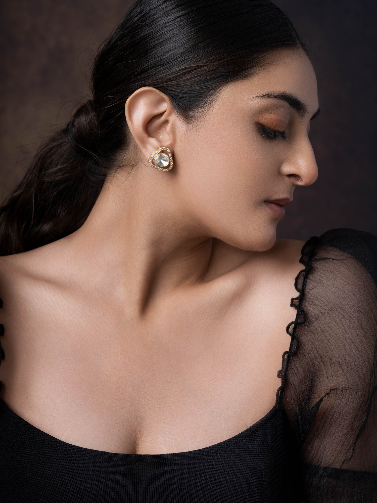 Classic Shimmering Polki Silver Studs