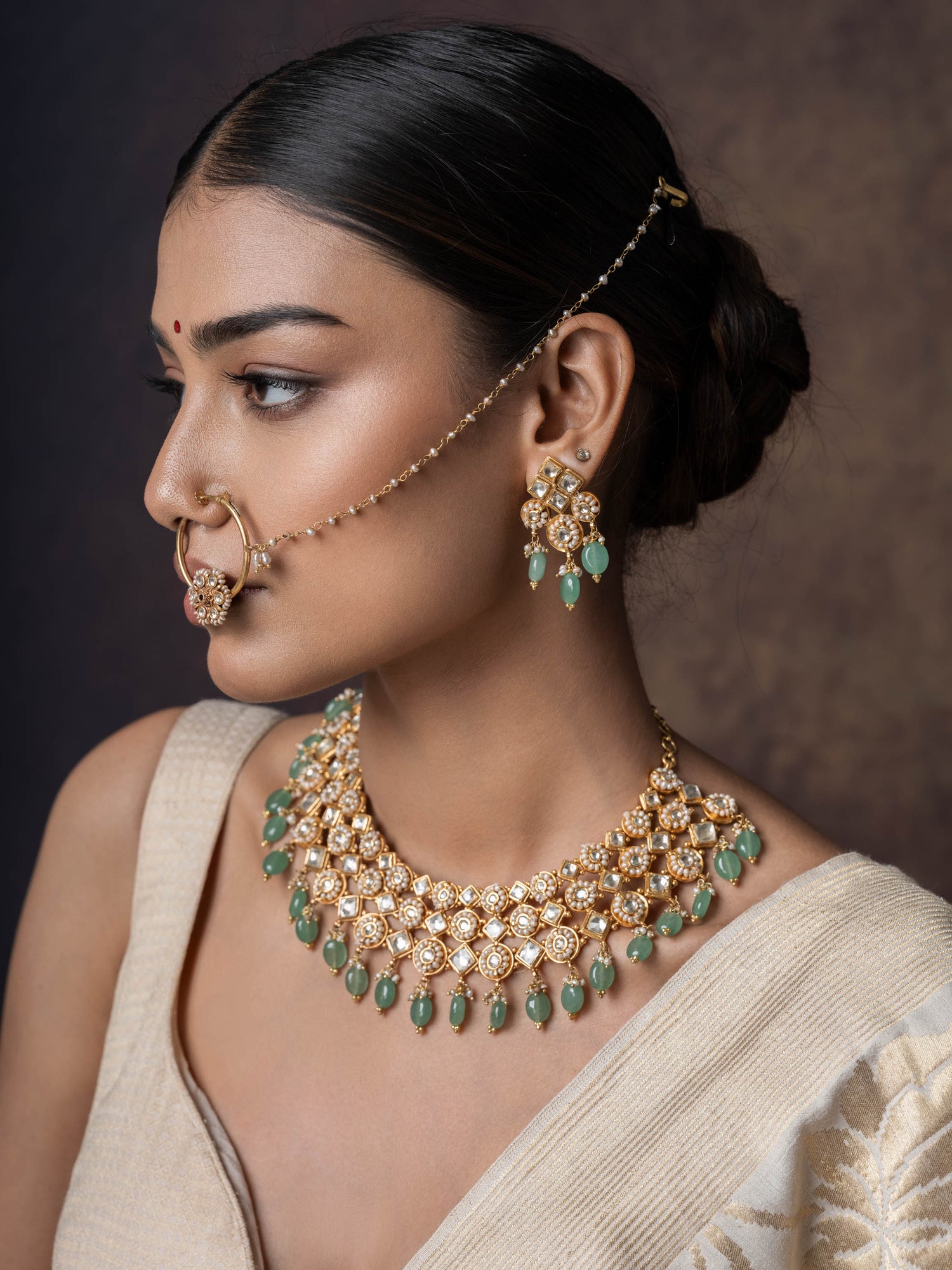 Elegant and Timeless Jadau Silver Necklace Set