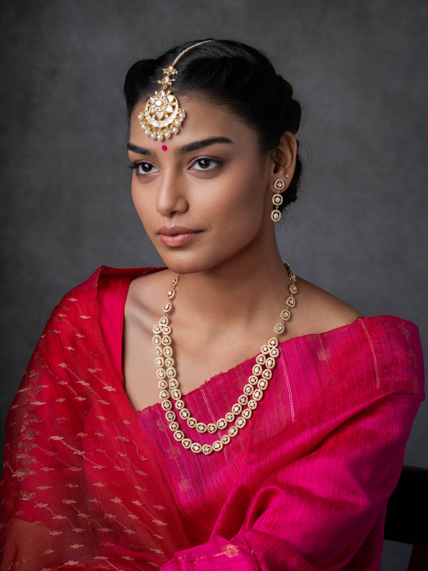 Eternally Yours, 2 Line Polki Silver Necklace Set