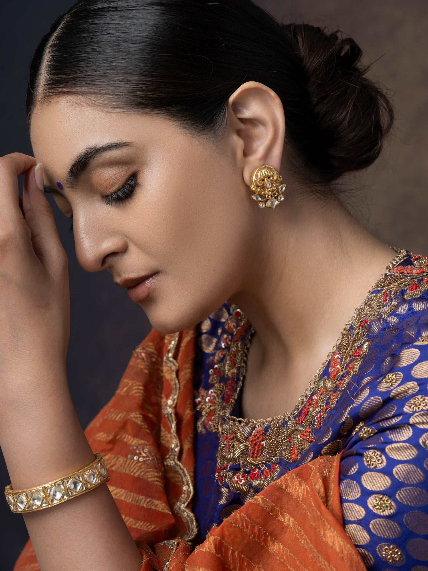 Gold Toned Daffodils Silver Studs