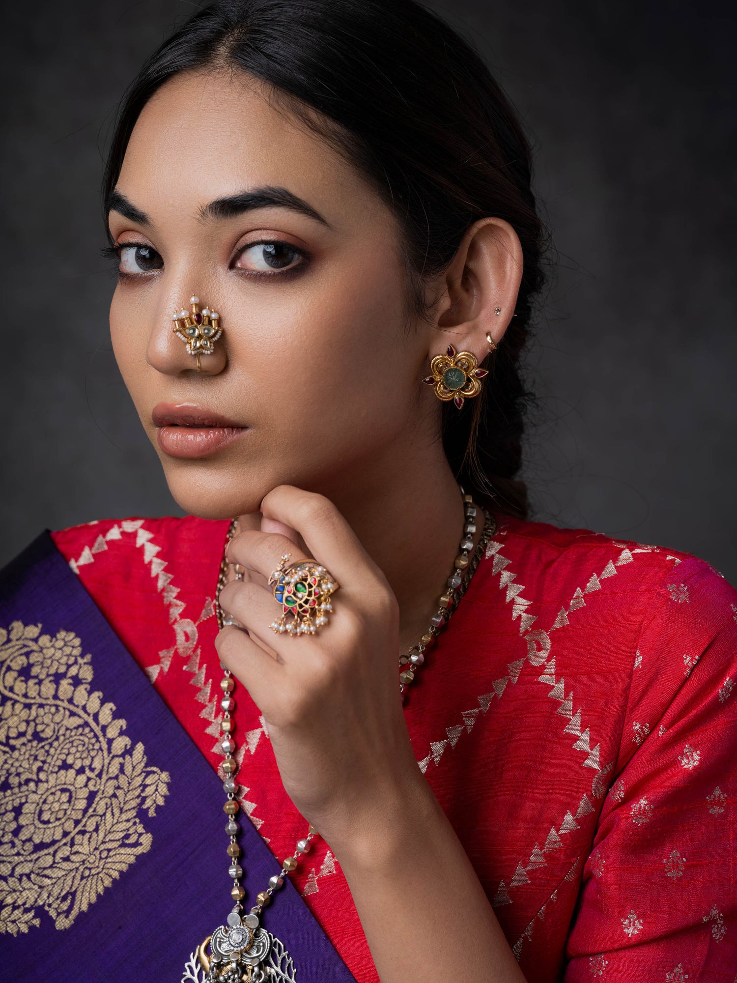 Indo-Western Medallion Silver Studs