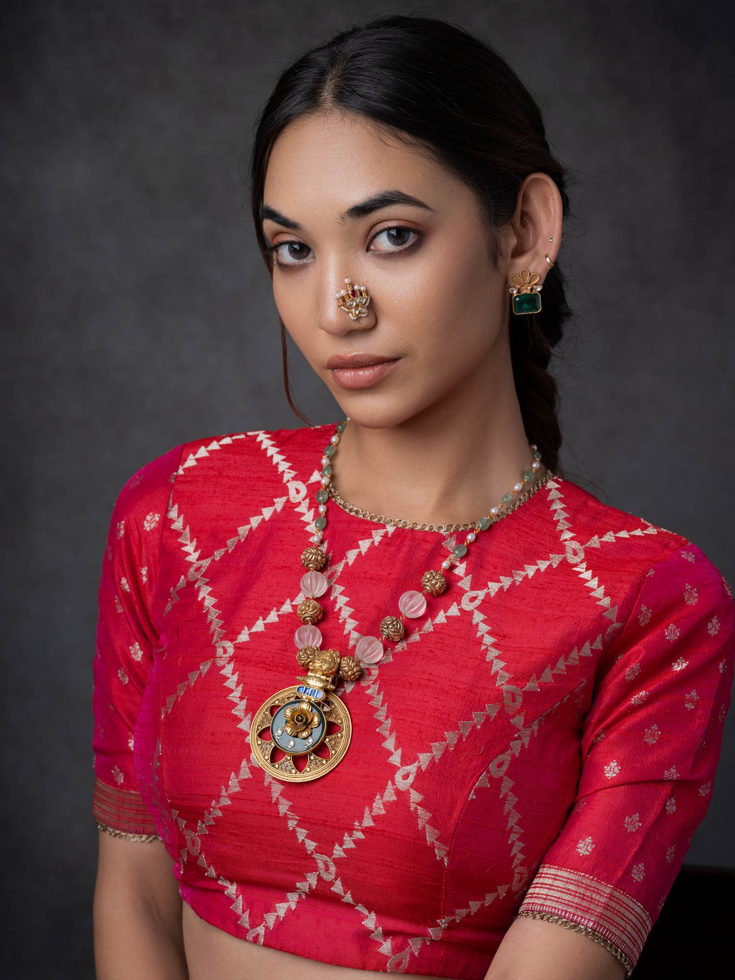 Indo-Western Fusion  Pendant Silver Studs