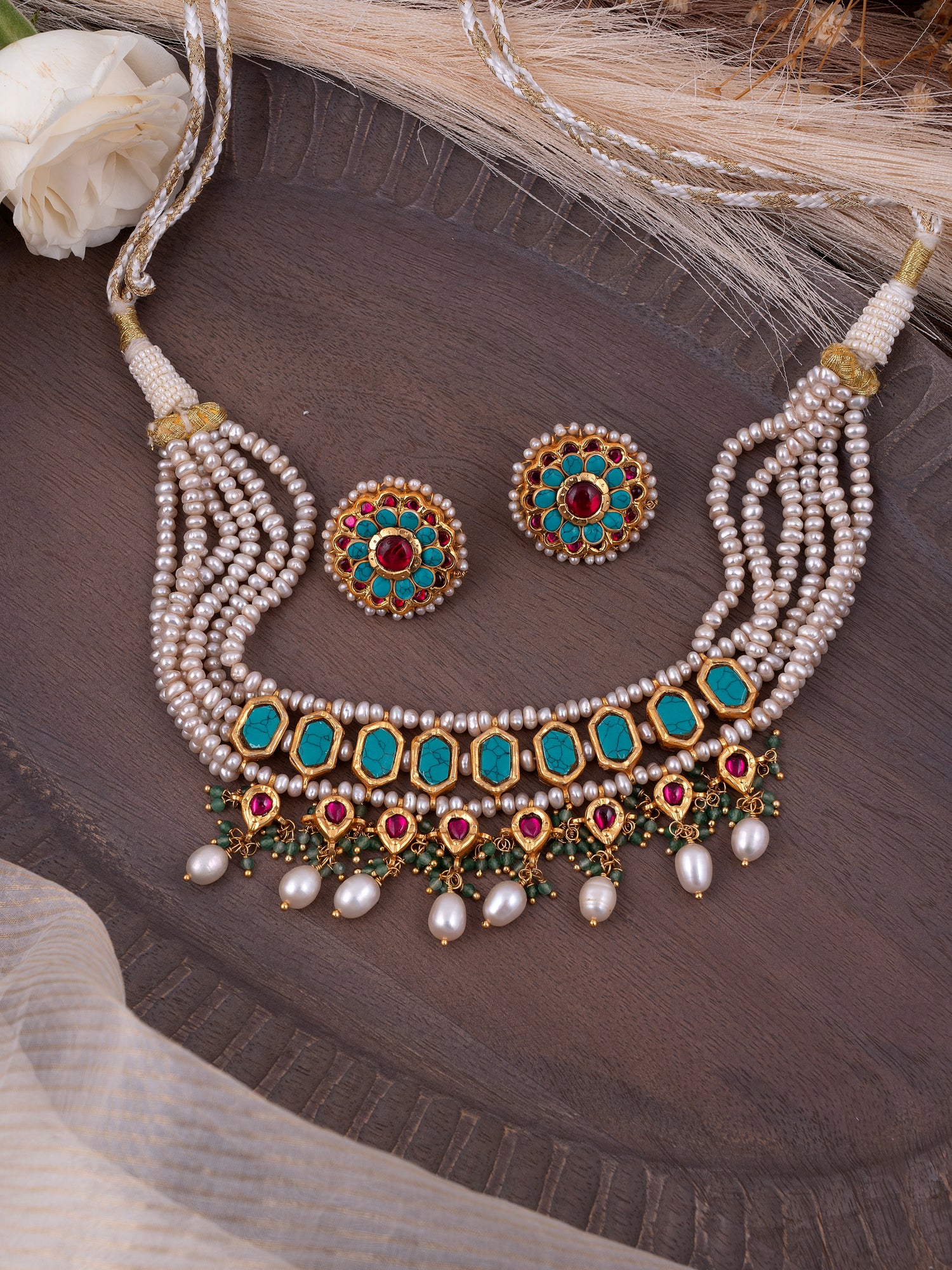 Firoza and Pearl Choker Set