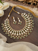 Green Onyx Polki & Diamond Necklace Set | 92.5 Silver with Premium Gold Plating
