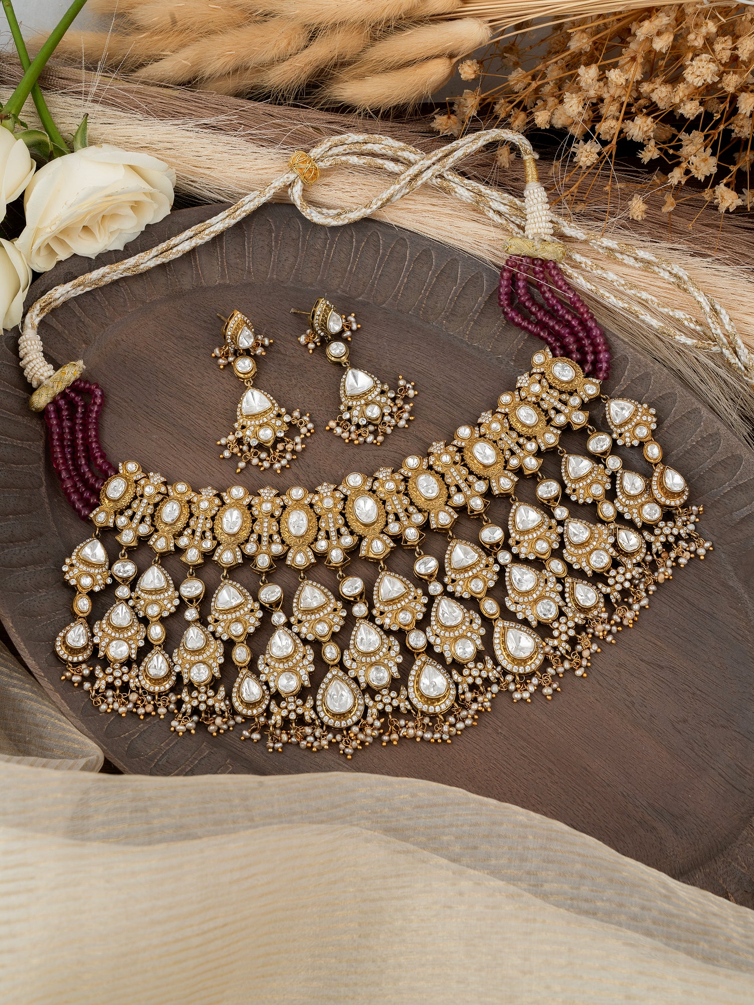 Polki & Diamond Necklace Set | 92.5 Silver with Premium Gold Plating