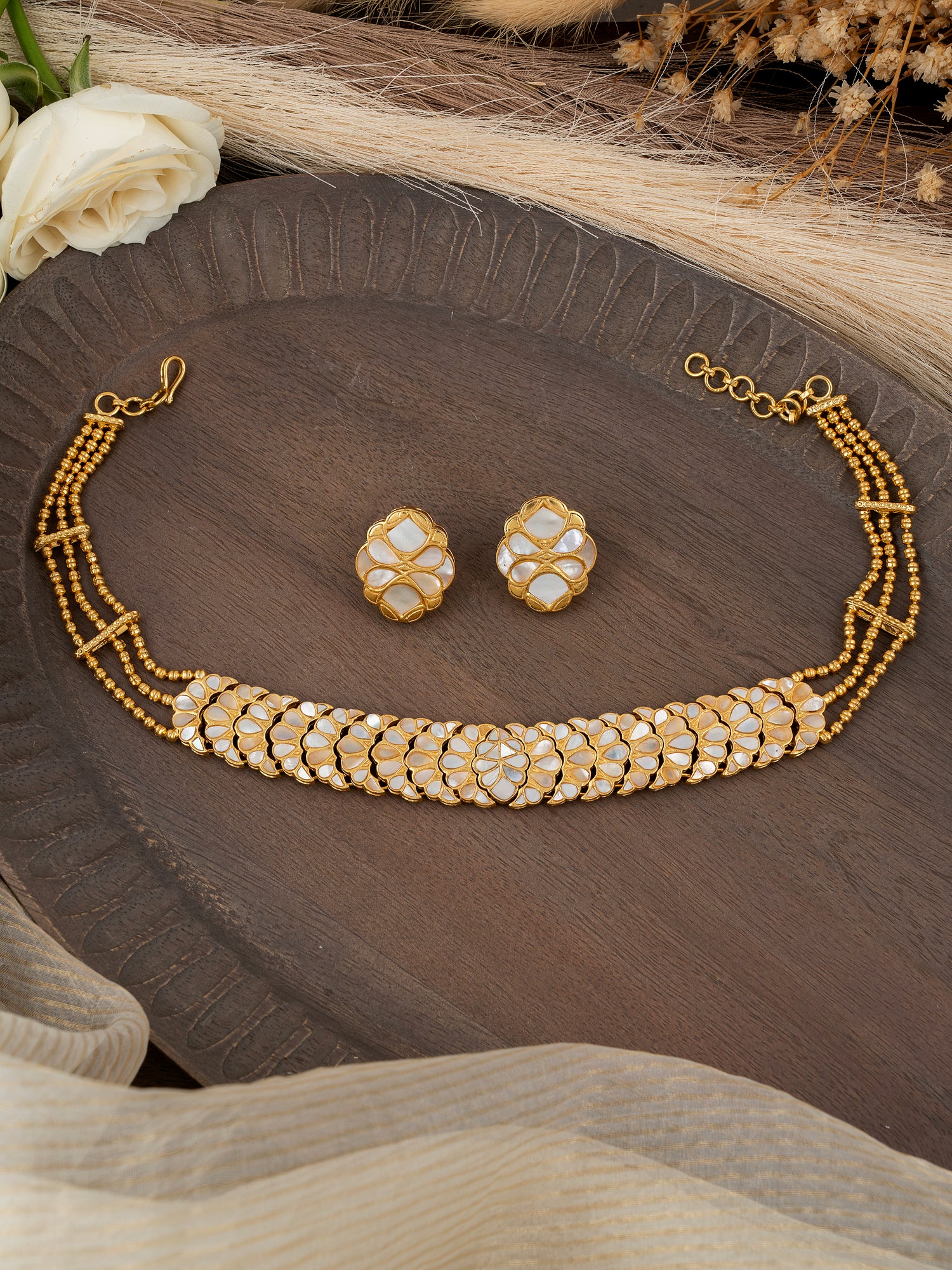 Mother of Pearl Necklace Set | 92.5 Silver with Premium Gold Plating