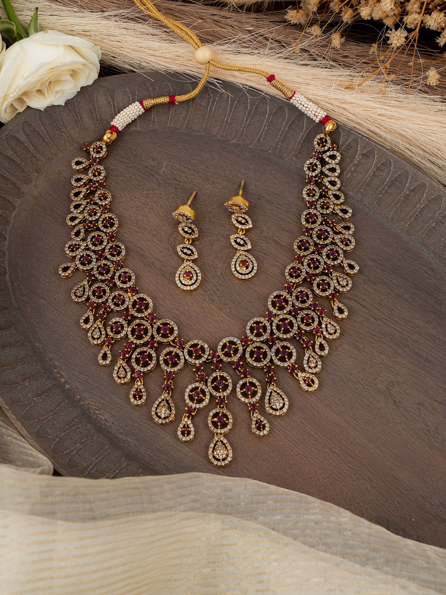 Diamond Necklace Set in 92.5 Silver with Premium Gold Plating