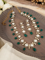 Emerald Elegance Polki & Diamond Necklace Set | 92.5 Silver with Premium Gold Plating