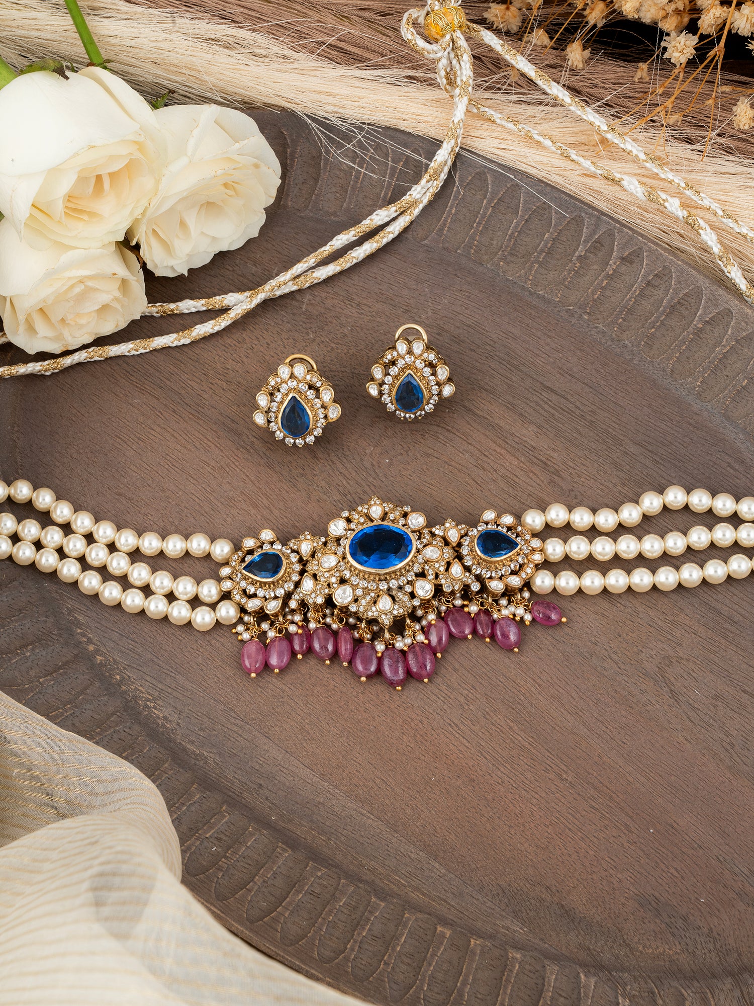 Azure Royale Polki & Diamond Choker Set | 92.5 Silver with Premium Gold Plating