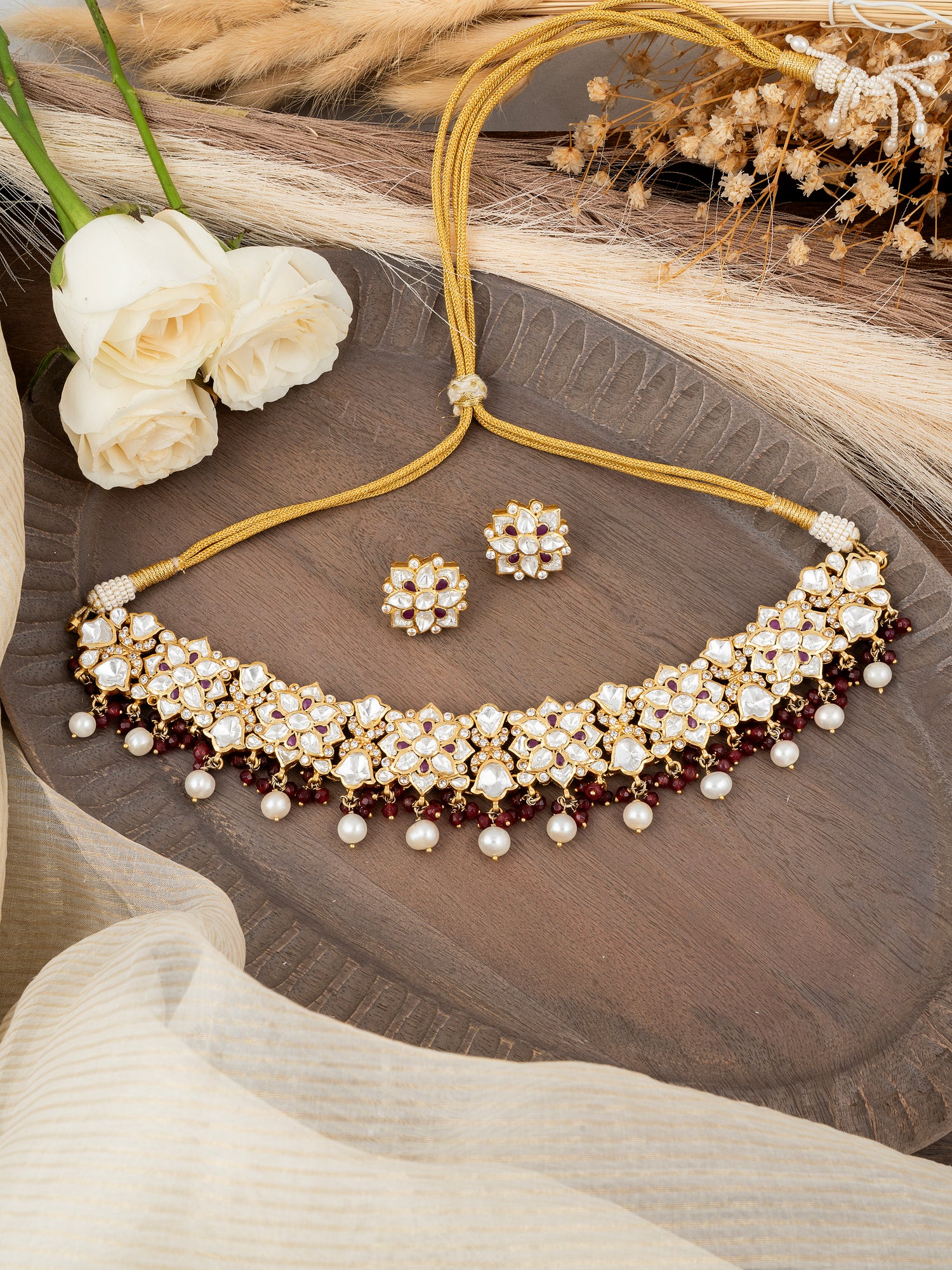 Polki & Diamond Necklace Set | 92.5 Silver with Premium Gold Plating