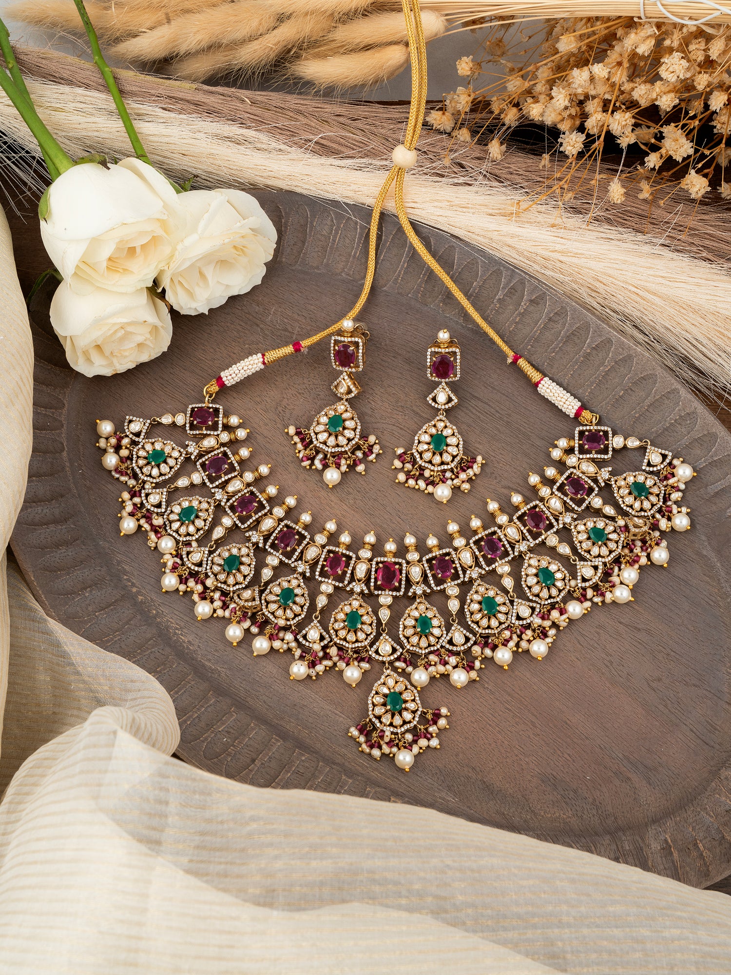 Polki & Diamond Necklace Set | 92.5 Silver with Premium Gold Plating