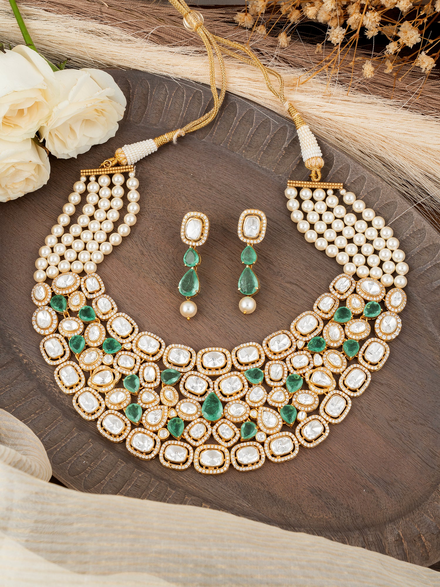 Polki & Diamond Necklace Set | 92.5 Silver with Premium Gold Plating