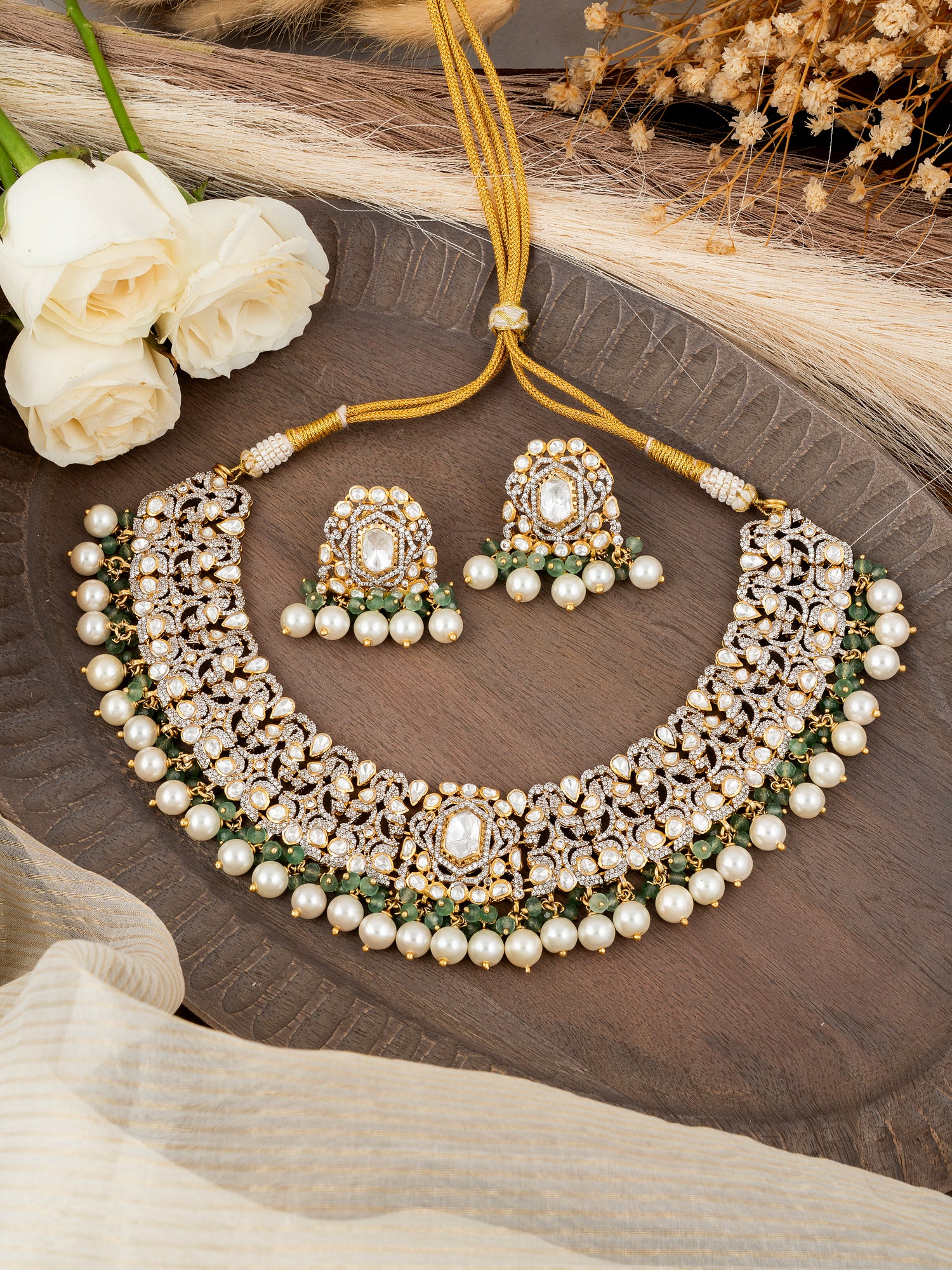 Polki & Diamond Necklace Set | 92.5 Silver with Premium Gold Plating