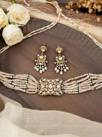 Handcrafted Polki Necklace Set in 92.5 Silver with Gold Plating