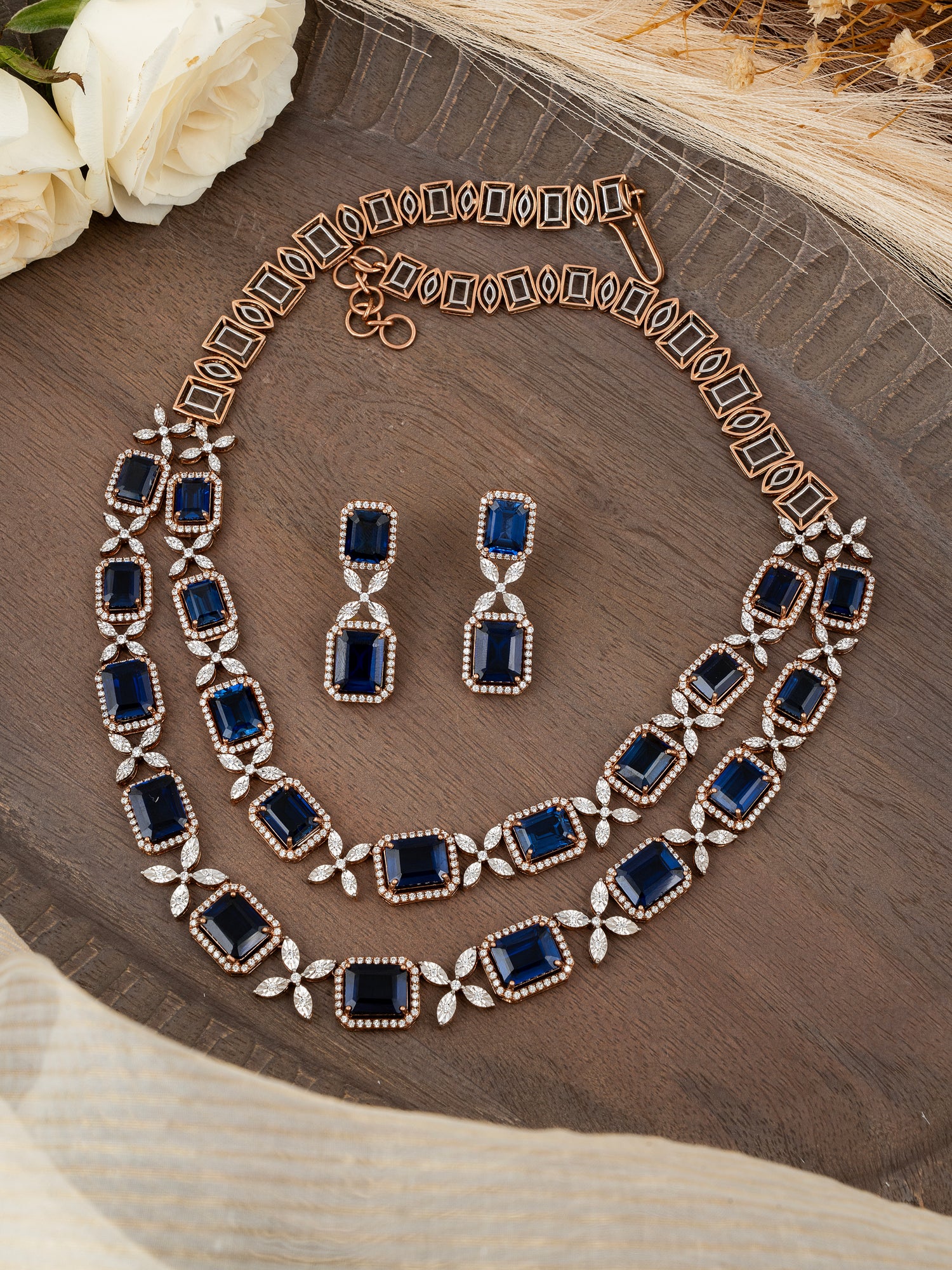 Moissanite & CZ Necklace Set in 92.5 Silver | Gold Plated | Studio Gulabi