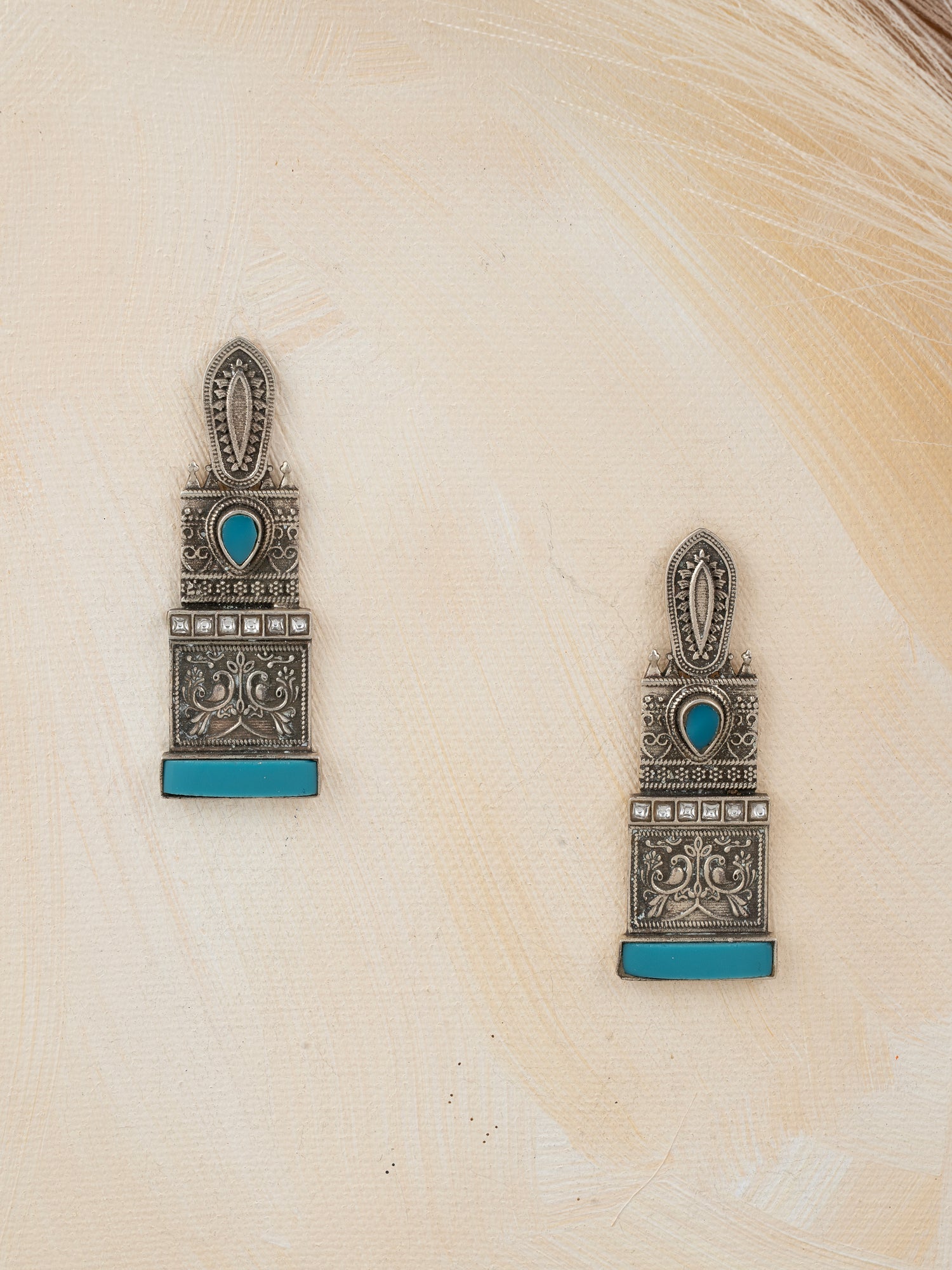 Ethnic Oxidized Silver Earrings with Turquoise
