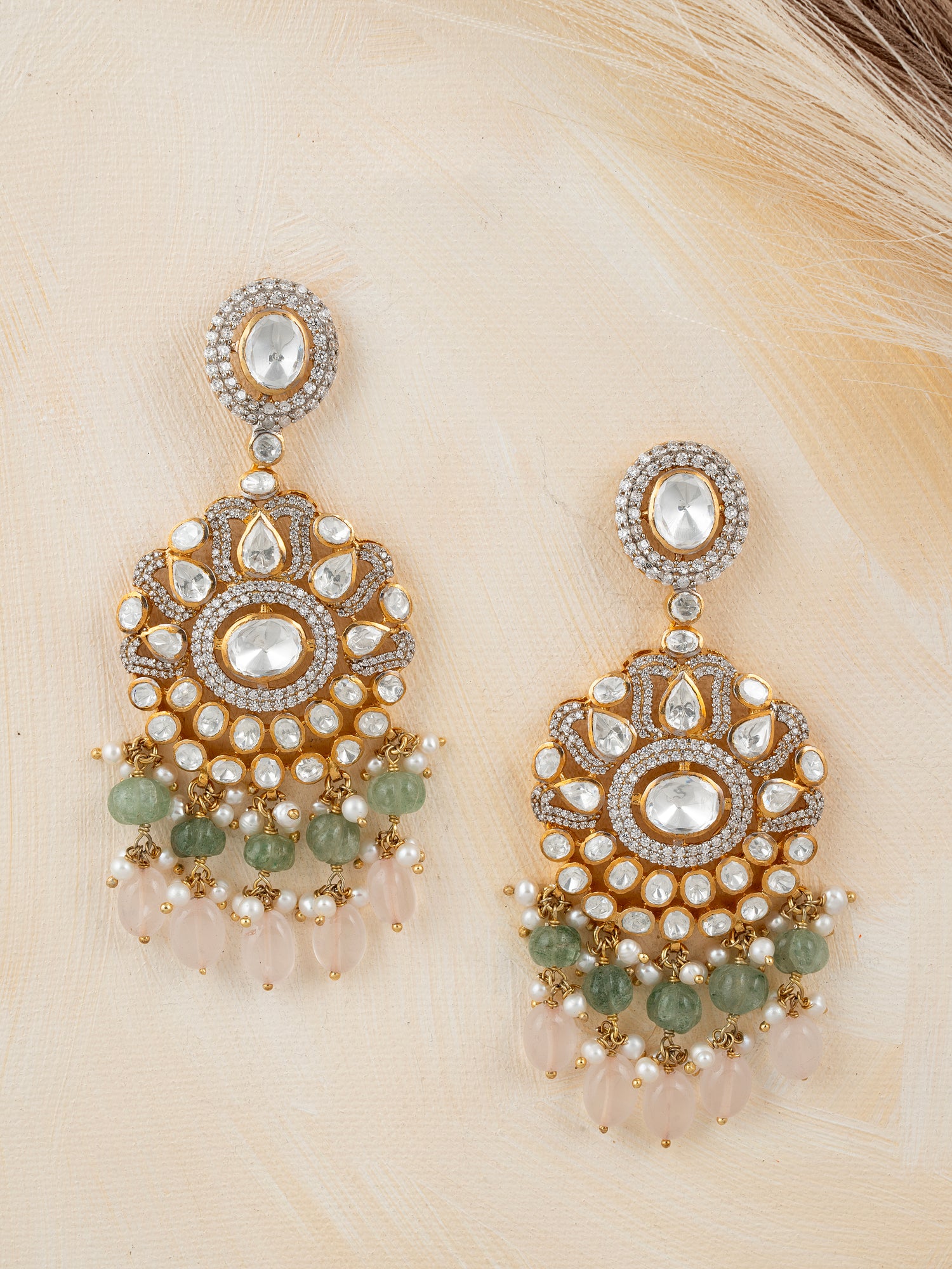 Floral Polki and Gemstone Cluster Danglers