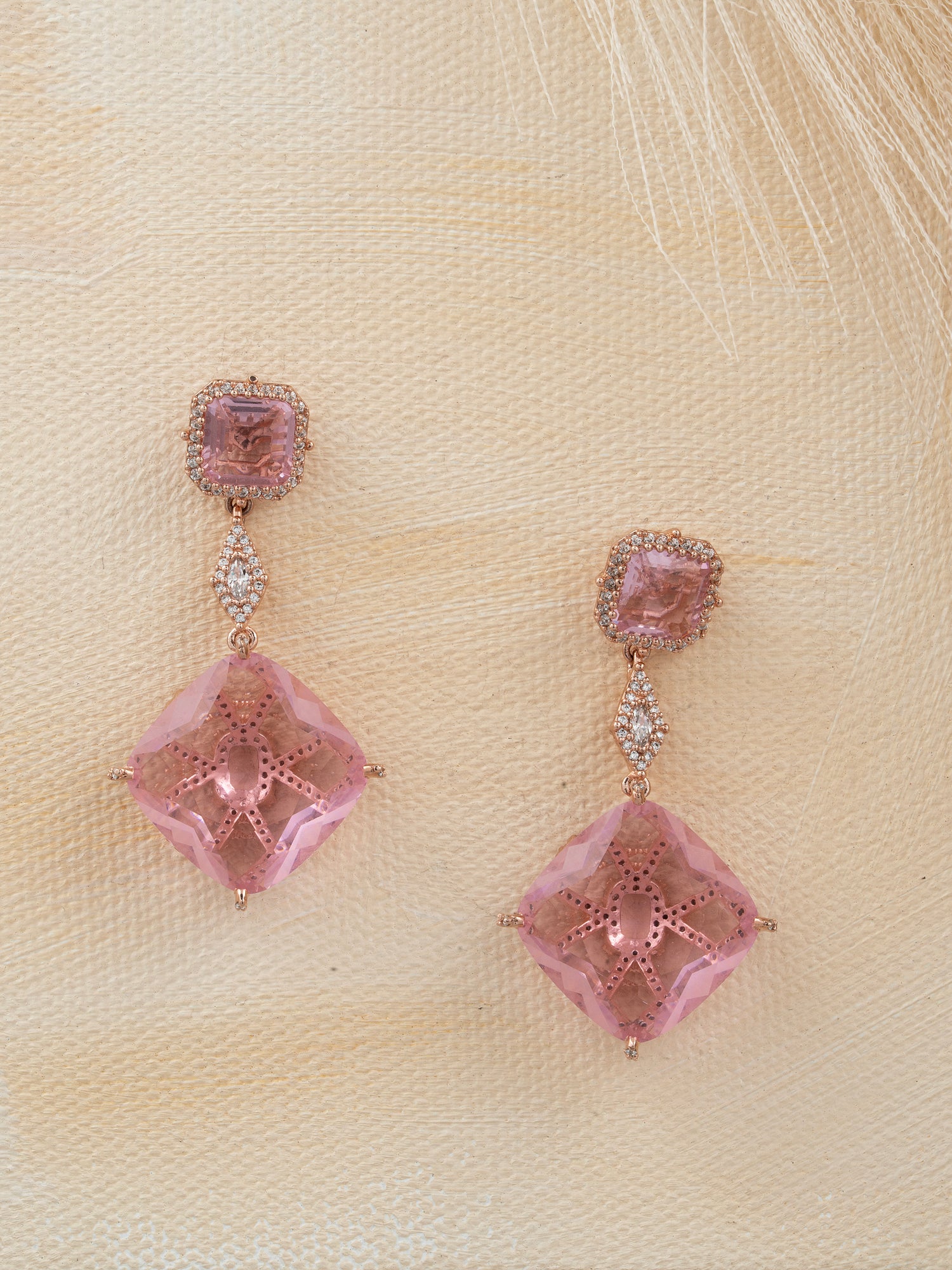 Cushion-Cut Rose Quartz Dangles