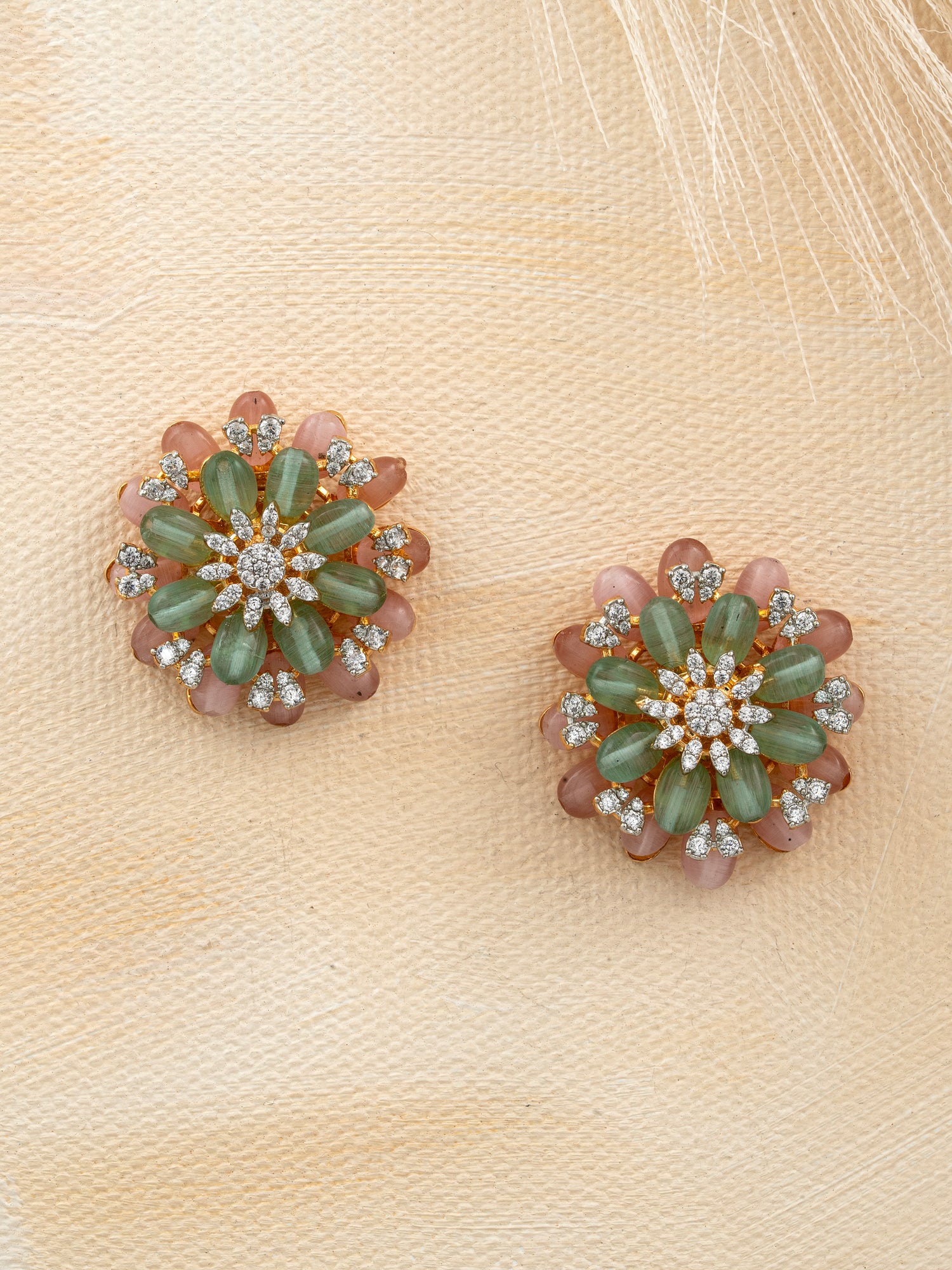 Dual Tone Gemstone Petal Studs