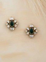 Green Stone & Polki Floral Studs