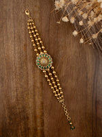 Green Color Gold Plated Kundan Bracelet