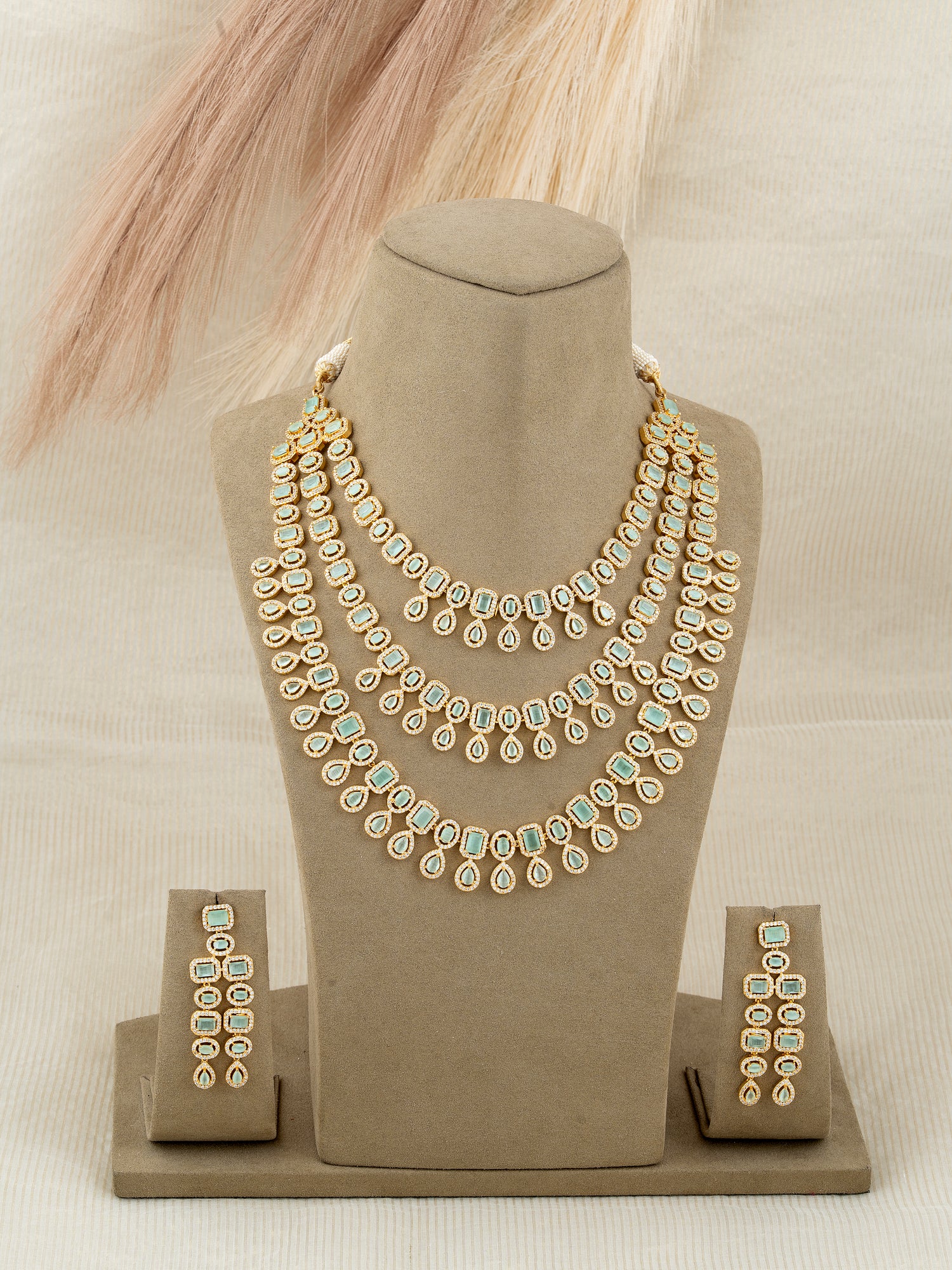 Aquamarine Necklace Set | 92.5 Silver with Premium Gold Plating