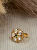 Moissanite Polki Adjustable Ring – 92.5 Silver Gold Plated Statement Jewelry