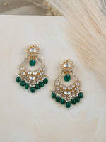 Polki Imitation Earrings with Green Beads