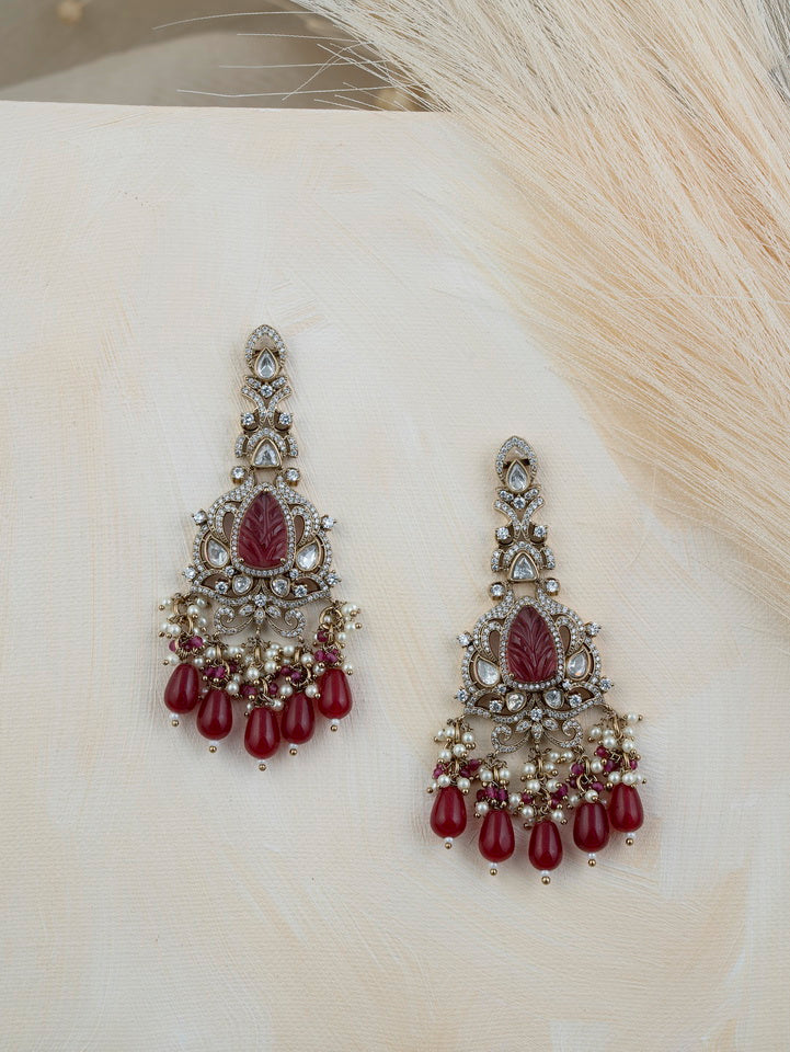 Jadau Imitation Earrings with Pink Beads & Stones