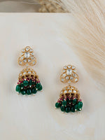 Jadau Imitation Diamond Danglers with Green Beads –