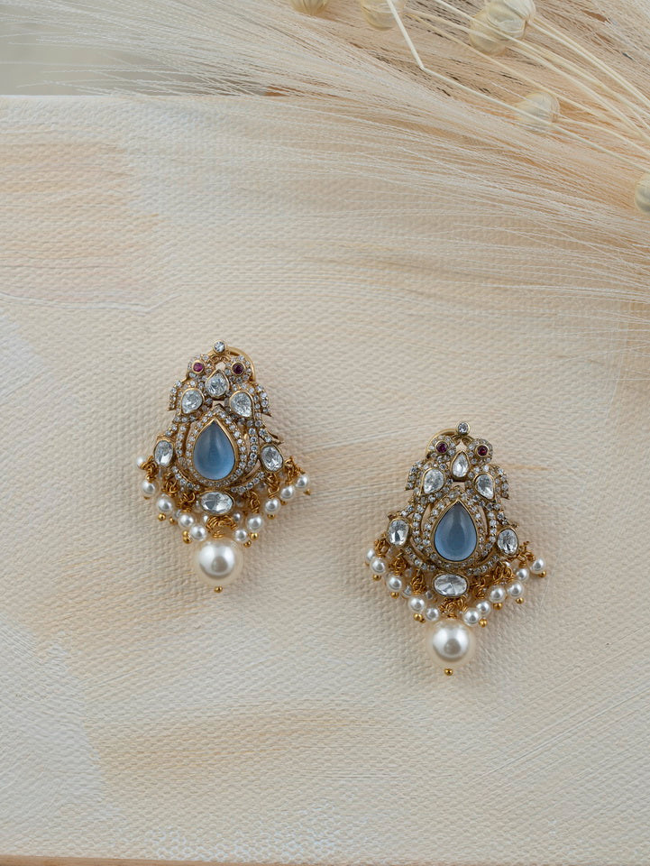IMITATION POLKI STUDS WITH BLUE STONE