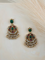 Green Color Gold Plated Jadau Kundan Earrings