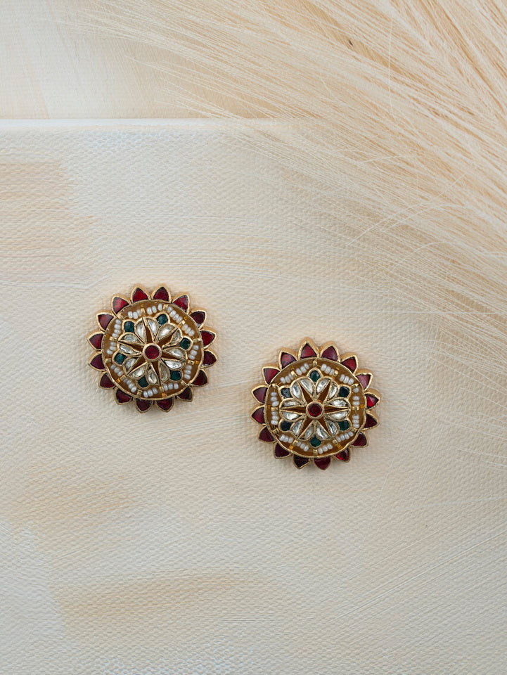 Pink Color Gold Plated Jadau Kundan Earrings