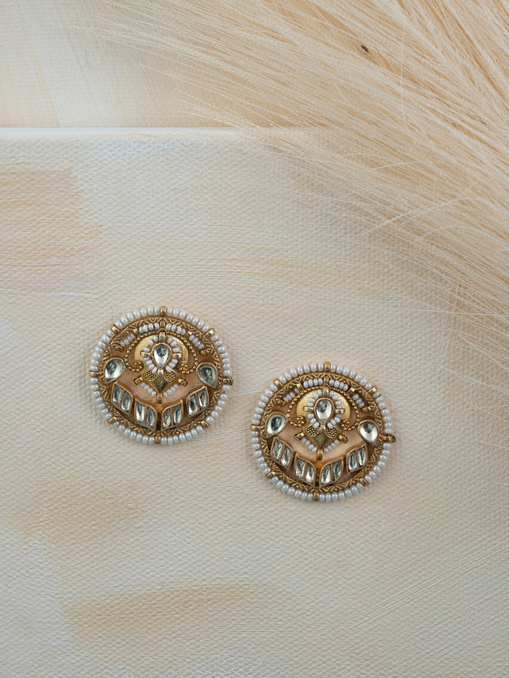 Pink Color Gold Plated Jadau Kundan Earrings