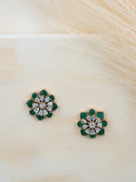 Green Color Silver Plated Faux Diamond Earrings