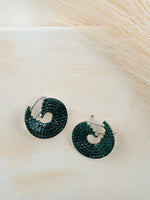 Green Color Silver Plated Faux Diamond Earrings