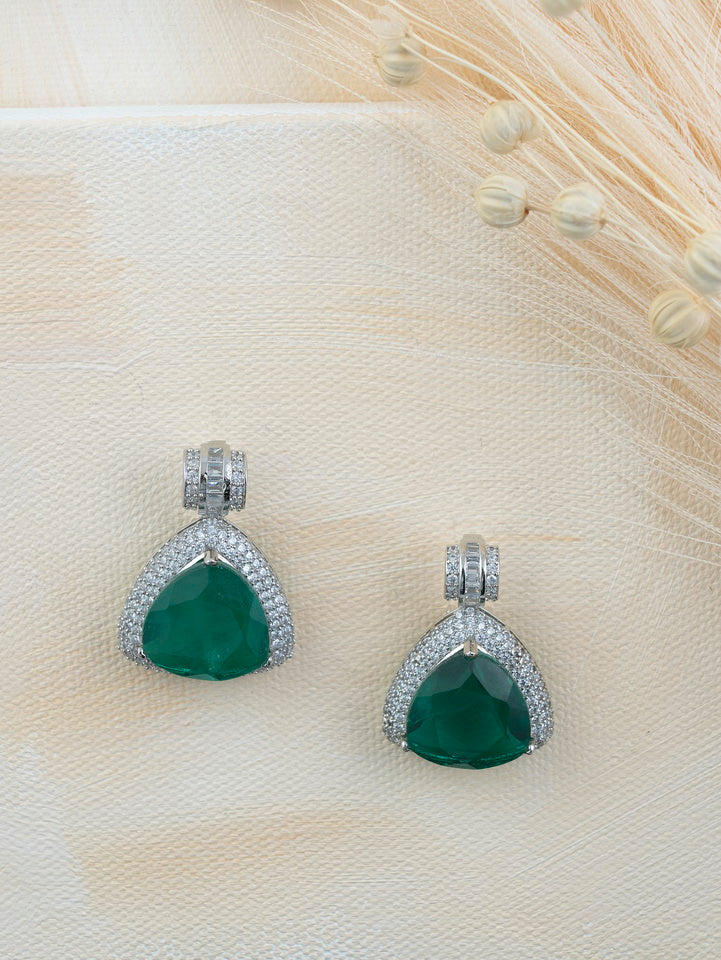 Green Color Silver Plated Faux Diamond Earrings
