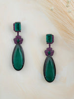 Green Color Silver Plated Faux Diamond Earrings