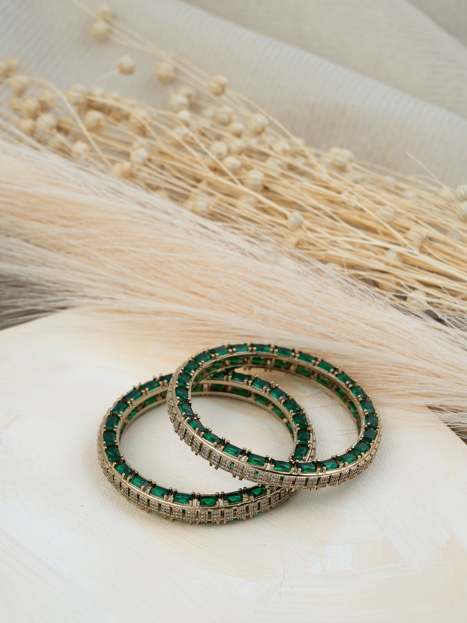 Green Color Gold Plated Faux Polki Bangle