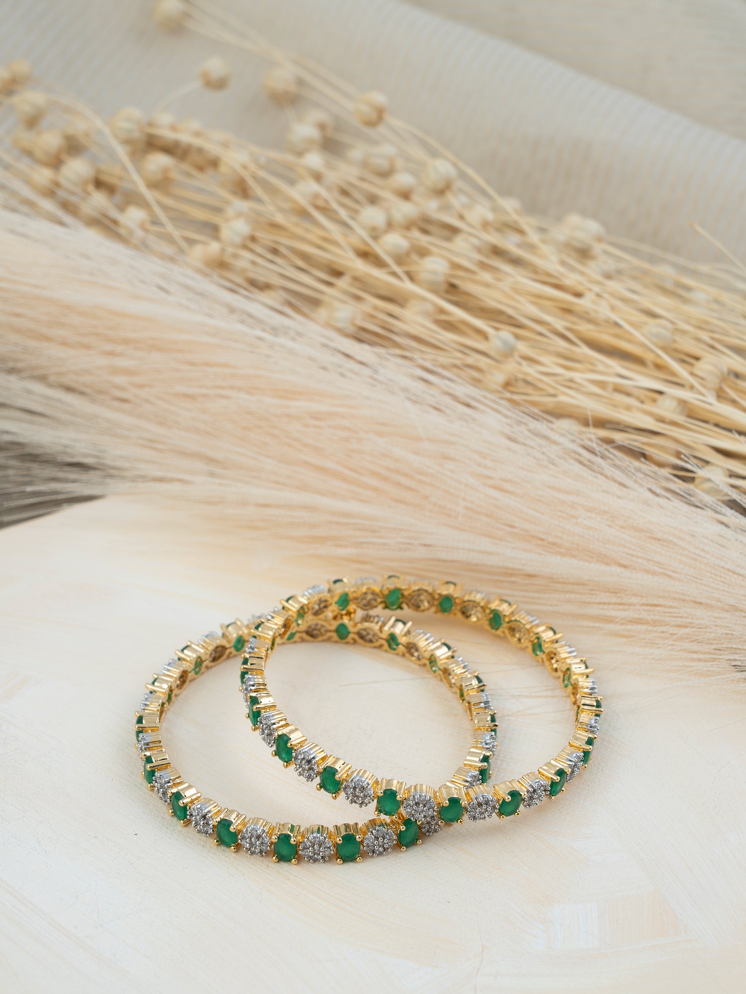 Green Color Gold Plated Faux Polki Bangels