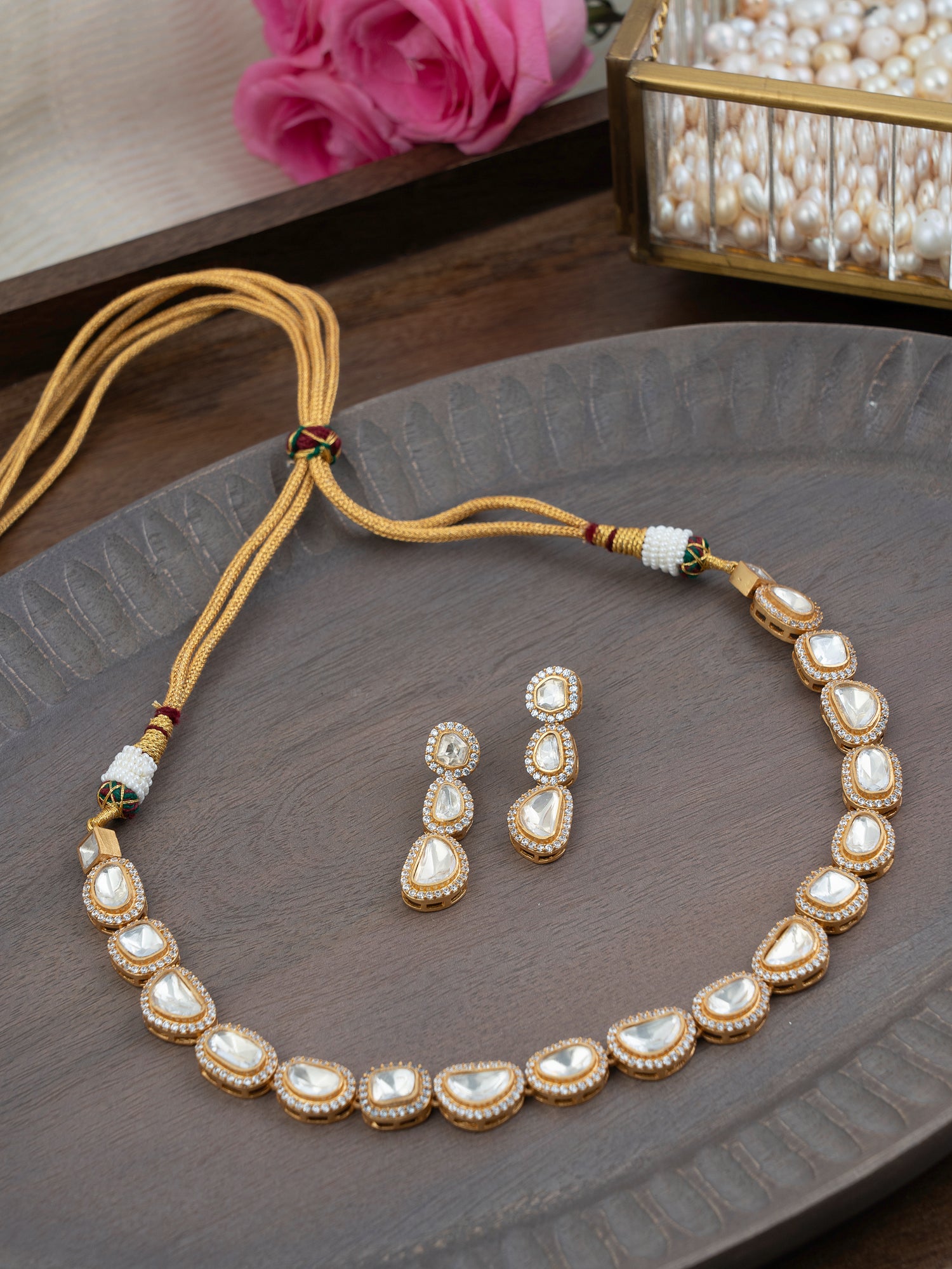 Imitation Gold Plated Polki Necklace Set -