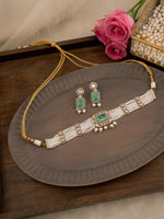 Sky Blue Color Gold Plated Polki Necklace Set