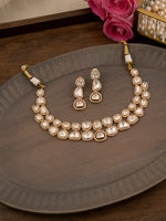White Color Gold Plated Polki Necklace Set