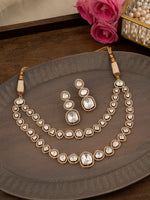 White Color Gold Plated Faux Polki Necklace Set