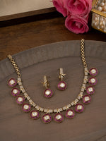 Pink Color Gold Plated Temple Necklace Set