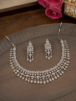 White Color Silver Plated Faux Diamond Necklace Set