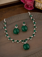 Green Color Silver Plated Faux Diamond Necklace Set