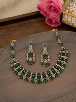 Green Color Gold Plated Moissanite Necklace Set