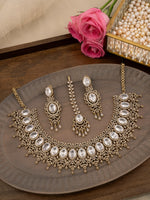 White Color Gold Plated Faux Polki Necklace Set